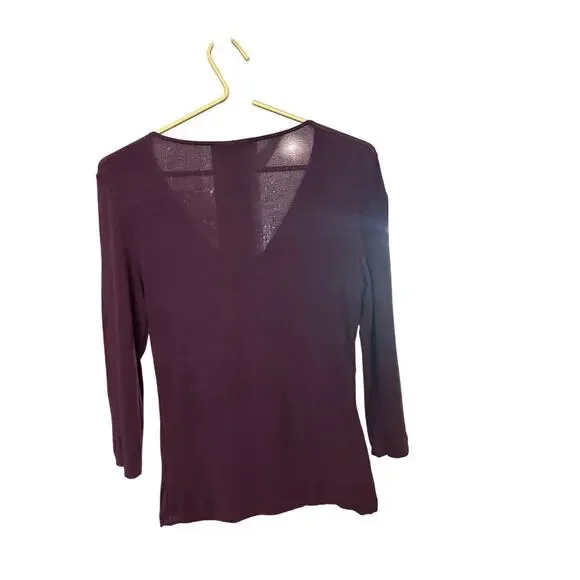 Anthropologie Wine Burnout Knit Sheer Back 3/4 Sleeve Tee Womens Large EUC - Picture 5 of 6